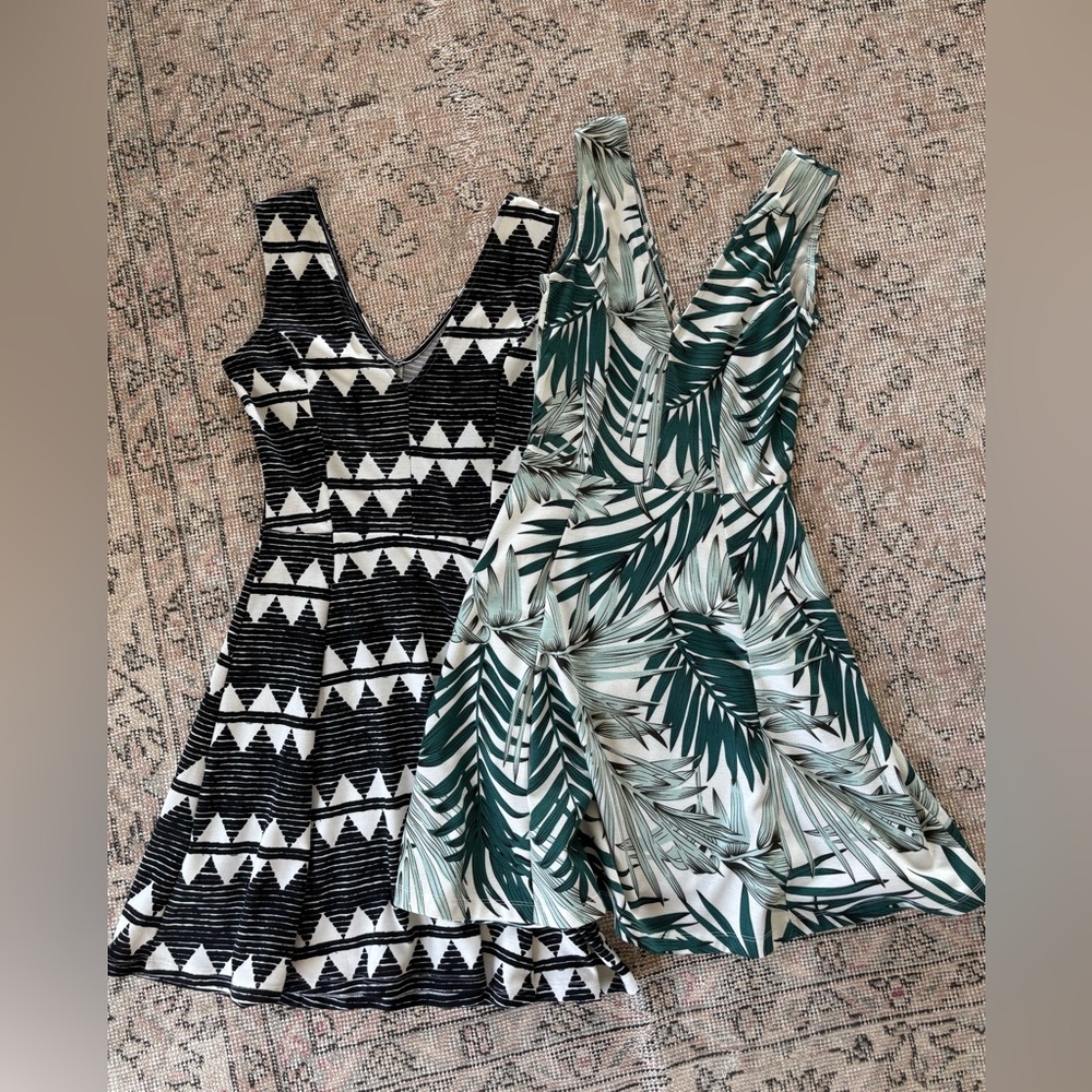 H&M summer dresses bundle palms green black white XS skater